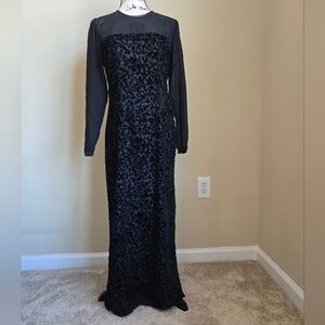 Simone Chin Cin silk belnd dress black burnout velvet womens 6